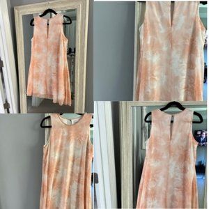 Calvin Klein Floral Pink Chiffon Trapeze Shift Dress Sleeveless Size 10